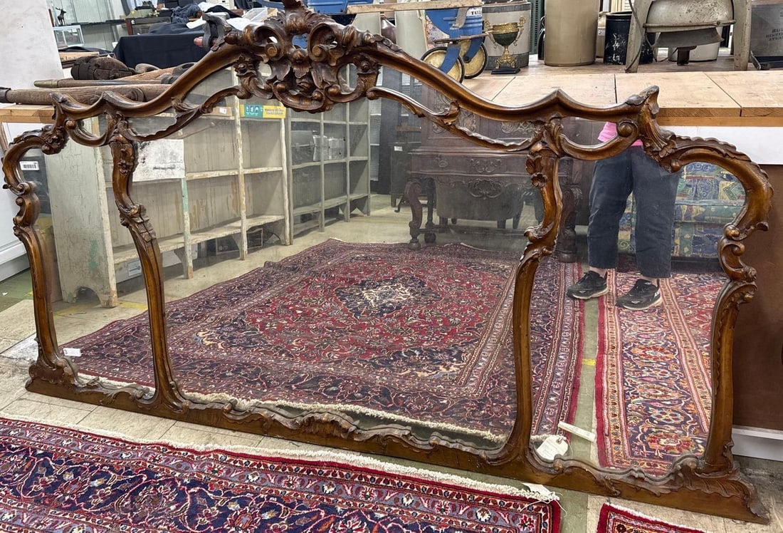 large carved wood frame mirror: 48" x 81"