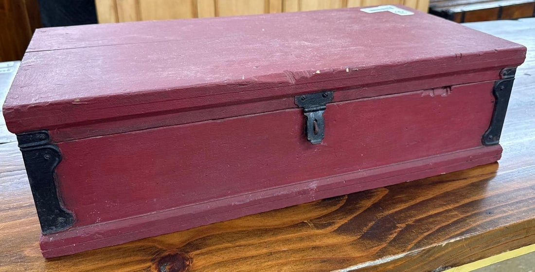 vintage red painted wooden chest (1 of 5)