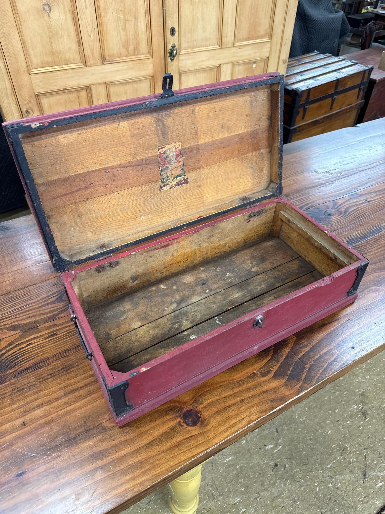 vintage red painted wooden chest - 2