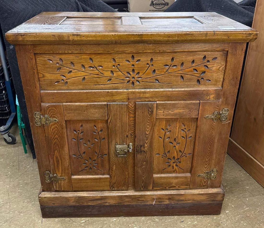 vintage restored ice chest: 42.5" x 41." x 22.5"