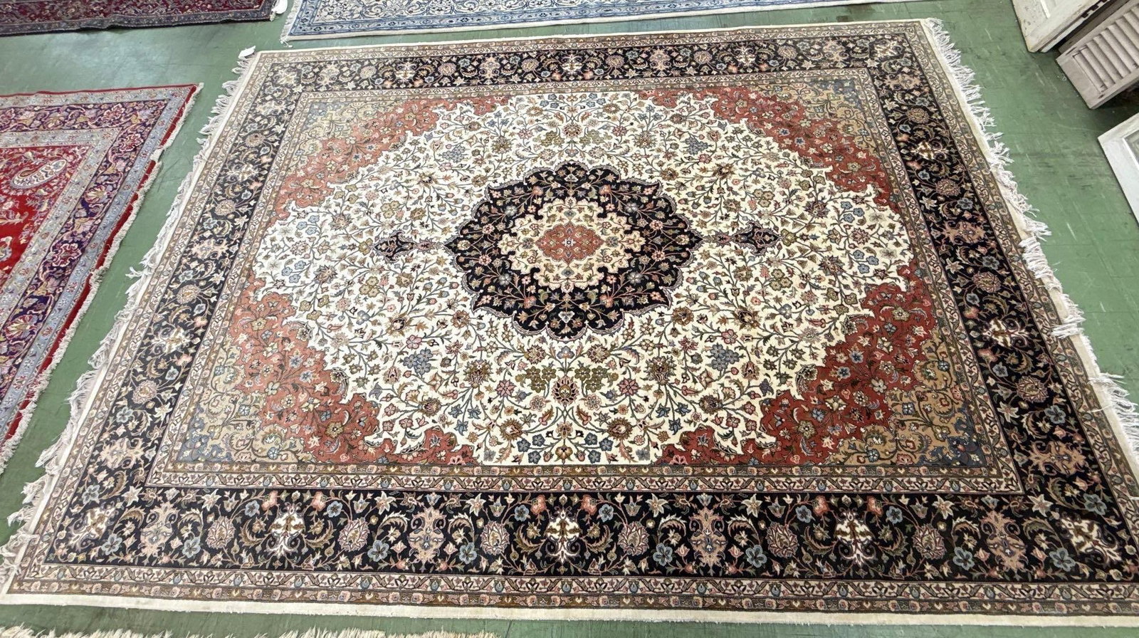 room size rug 6'6" X 9'9": 6'6" by 9'9". circa 1920, Heriz, Iran, wool on cotton