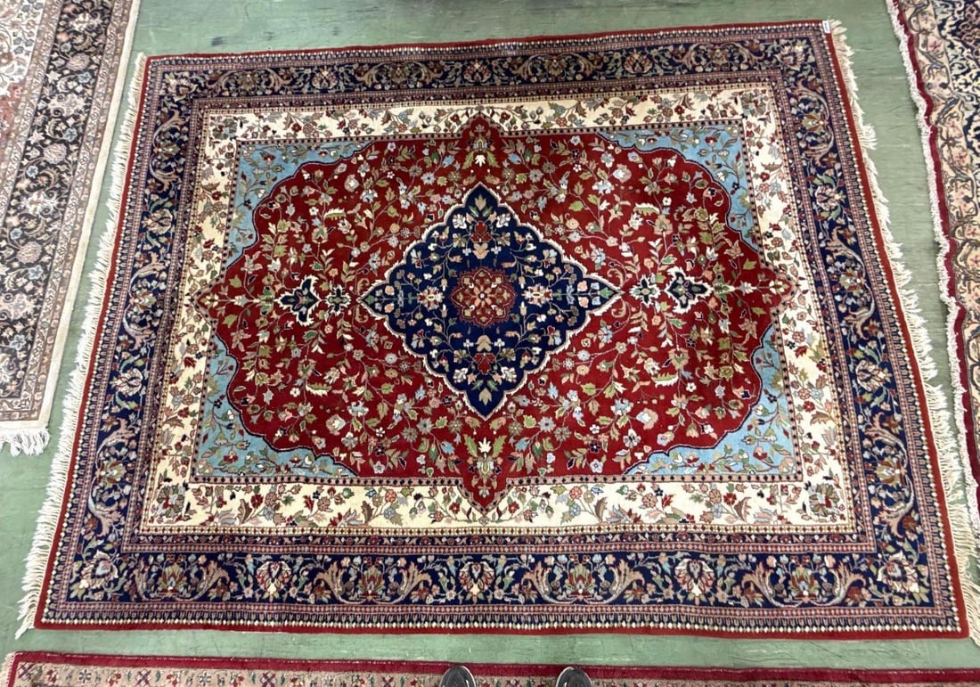room size rug 94" X 123": Wool, made in India 94" x 123".