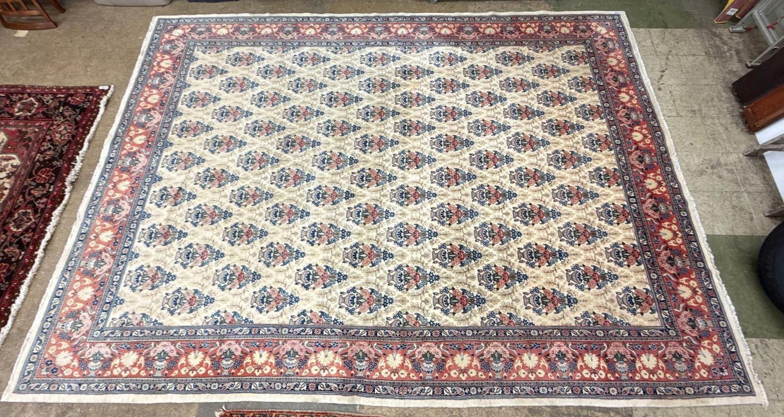 room size rug - 9'10" X 13'3": Wool on cotton.