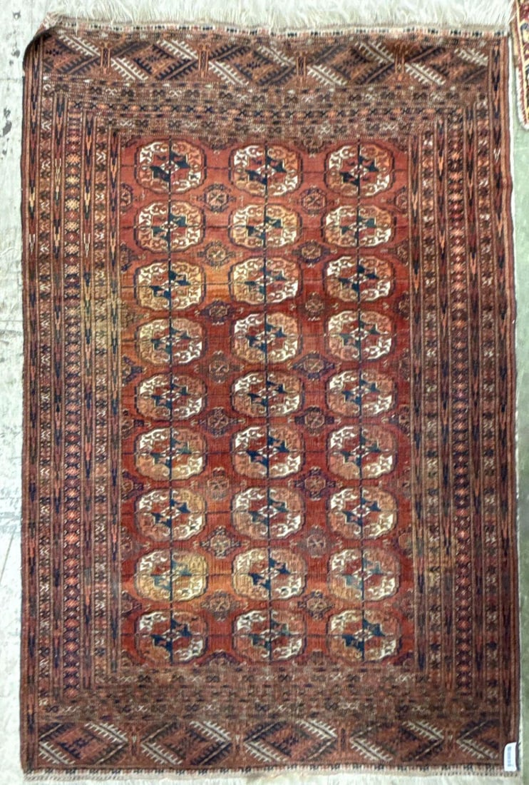 Area rug - 4' X 6'6": Wool, Bokharra.