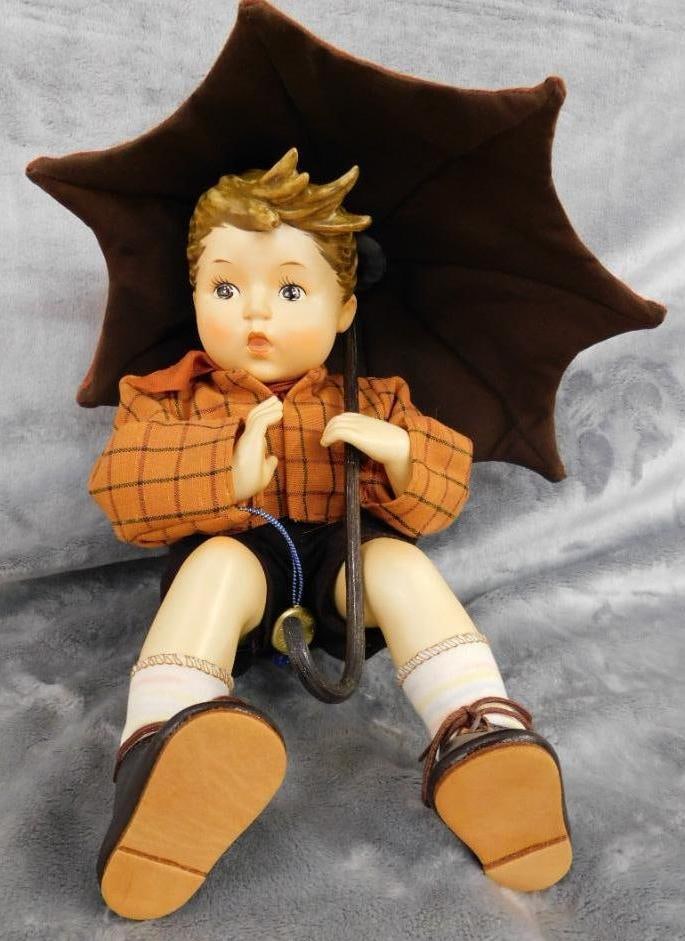 Goebel - M.I. Hummel - "Umbrella Boy" Doll - 9.5" x 10" x 11": See Photos For Description and Condition