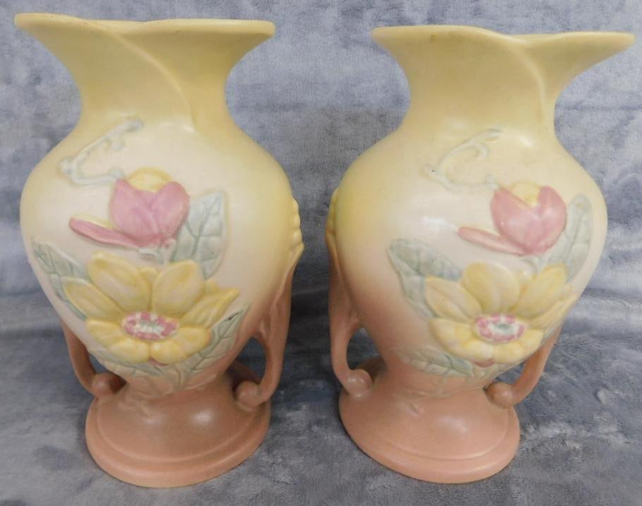Pair of Hull Pottery Matching Double Handled Vases - Each 9" x 6" (1 of 6)