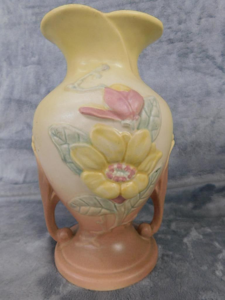 Pair of Hull Pottery Matching Double Handled Vases - Each 9" x 6" - 3