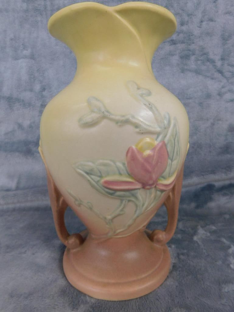 Pair of Hull Pottery Matching Double Handled Vases - Each 9" x 6" - 4