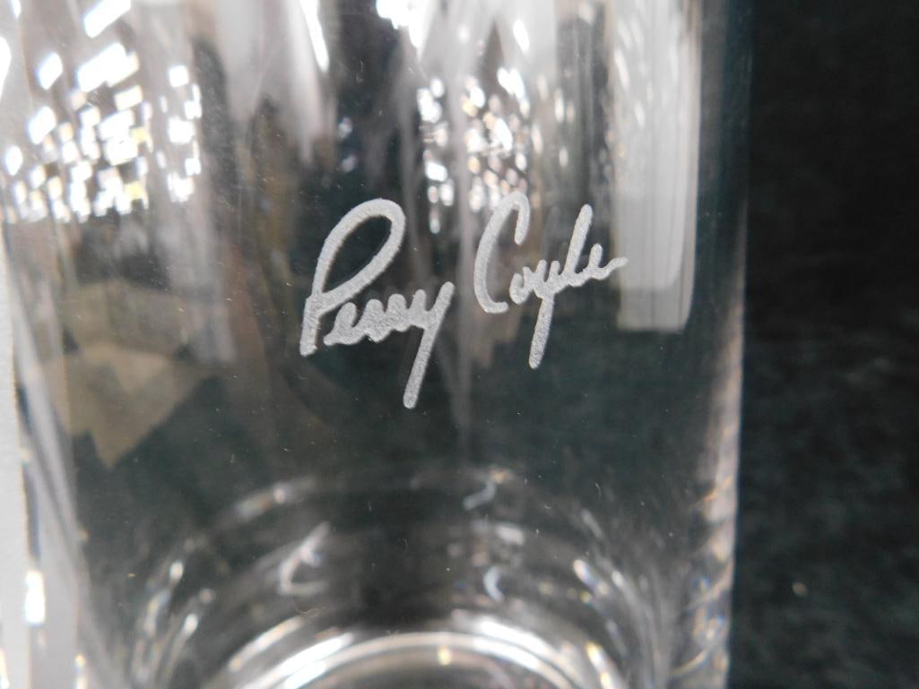 Deep Etched Glass Vase - Signed Perry Coyle - Lilies - 17" x 4.75" - 4