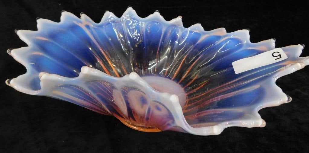 Opalescent Pink Murano Glass Bowl - 4.75" x 14" x 10": See Photos For Description and Condition