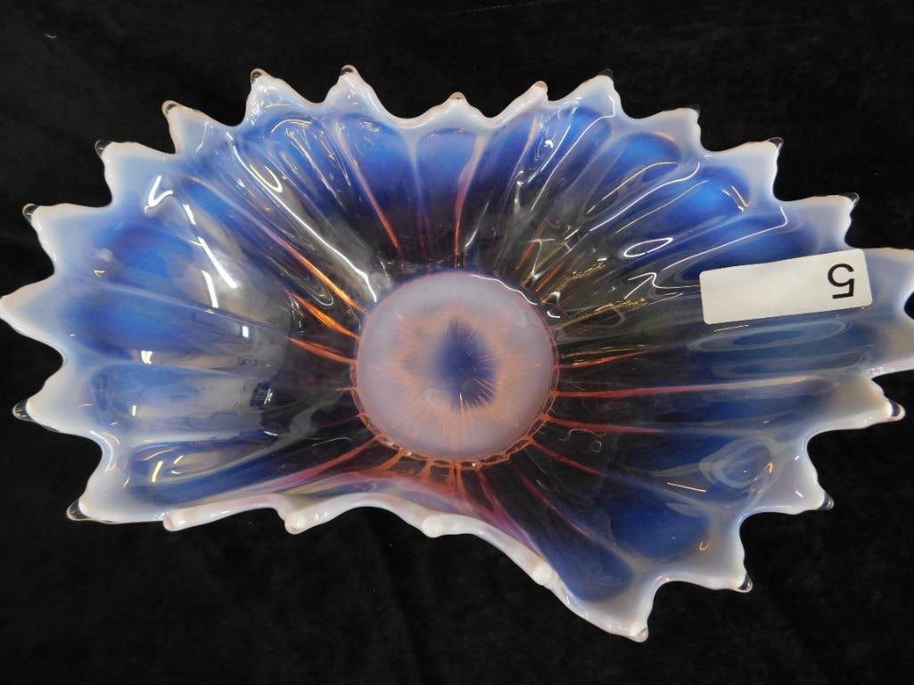 Opalescent Pink Murano Glass Bowl - 4.75" x 14" x 10" - 2