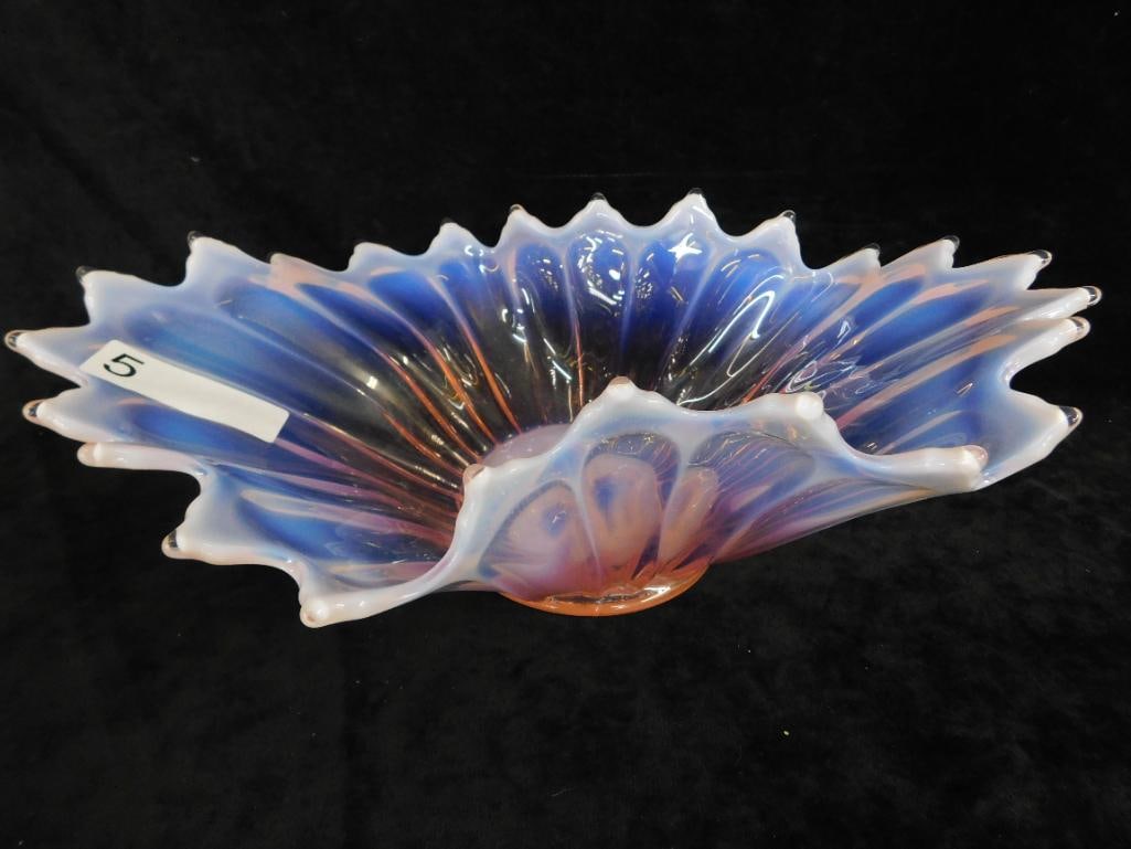 Opalescent Pink Murano Glass Bowl - 4.75" x 14" x 10" - 6