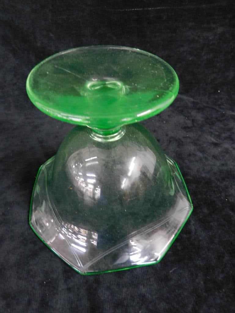 Vaseline / Uranium Glass Footed Bowl - 4.75" x 6" - 5