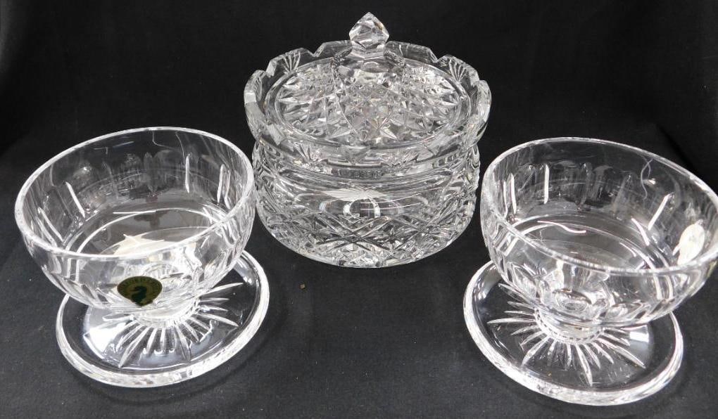 Waterford Crystal - Lidded Candy Dish 5" x 5.5" - 2 Footed Bowls 3.25" x 4" (1 of 11)