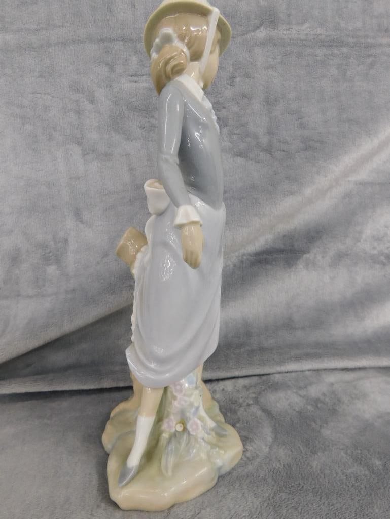 Lladro Porcelain Figure - Lady Against a Tree Stump - 11.25" x 5.5" x 3.75" - 2