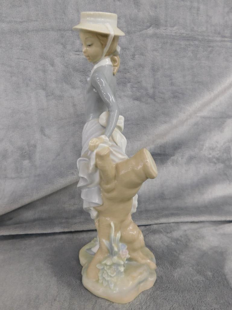 Lladro Porcelain Figure - Lady Against a Tree Stump - 11.25" x 5.5" x 3.75" - 4