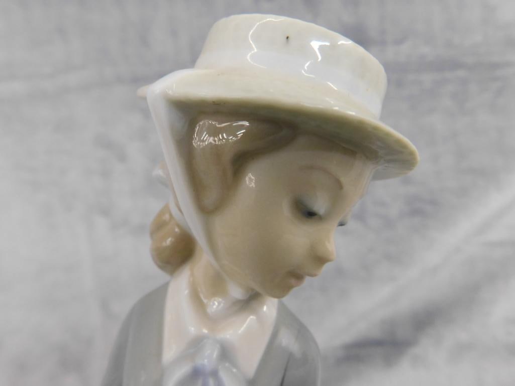 Lladro Porcelain Figure - Lady Against a Tree Stump - 11.25" x 5.5" x 3.75" - 5