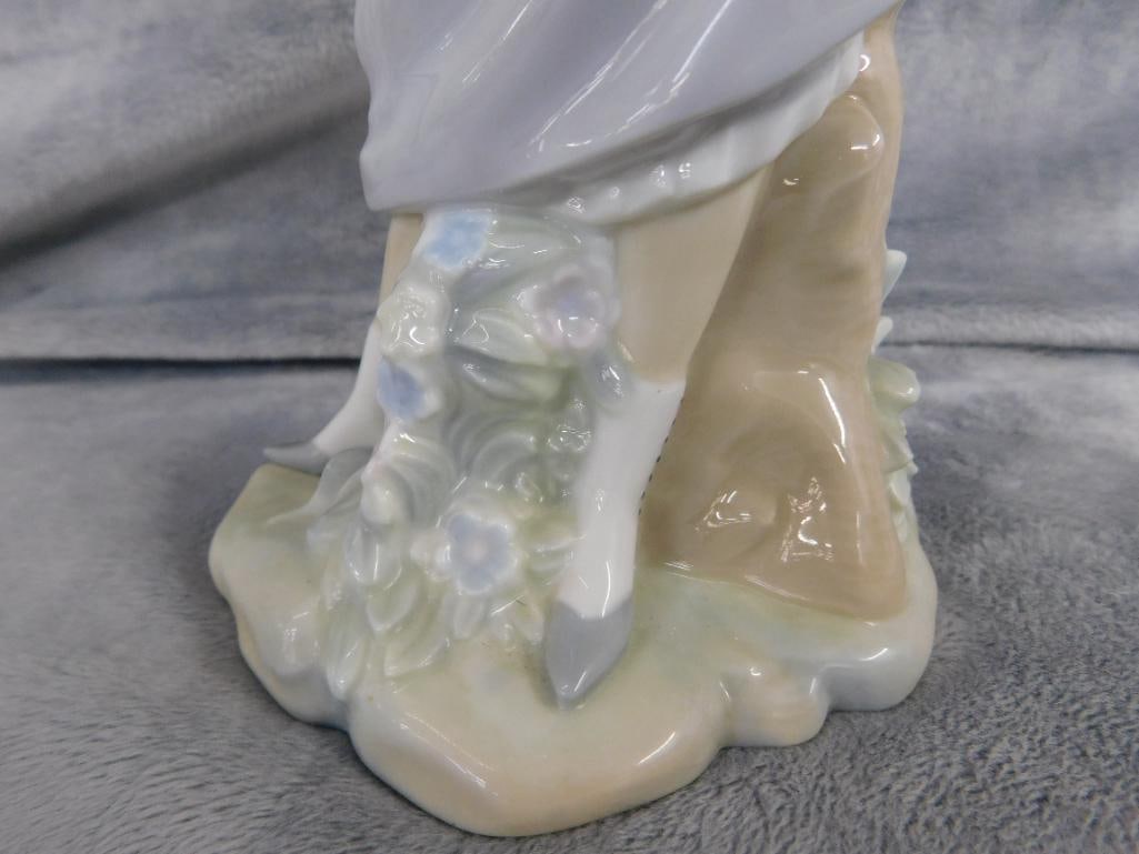 Lladro Porcelain Figure - Lady Against a Tree Stump - 11.25" x 5.5" x 3.75" - 7