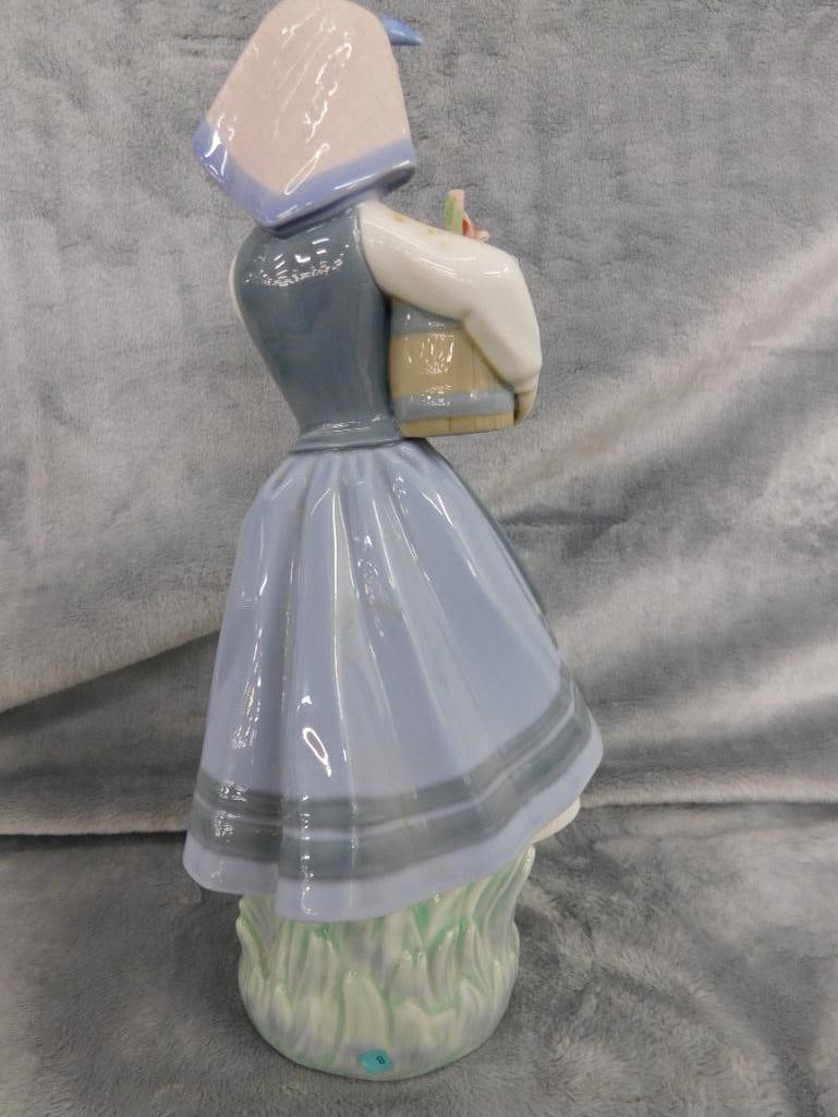Lladro Porcelain Figure - #1416 - "Girl with Bucket of Flowers" - 10.5" x 4.5" x 5" - 3