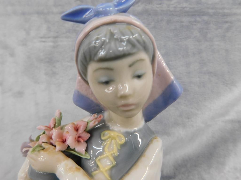 Lladro Porcelain Figure - #1416 - "Girl with Bucket of Flowers" - 10.5" x 4.5" x 5" - 5