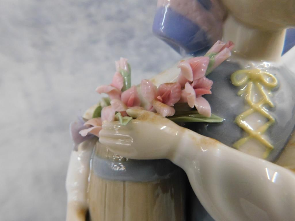 Lladro Porcelain Figure - #1416 - "Girl with Bucket of Flowers" - 10.5" x 4.5" x 5" - 6