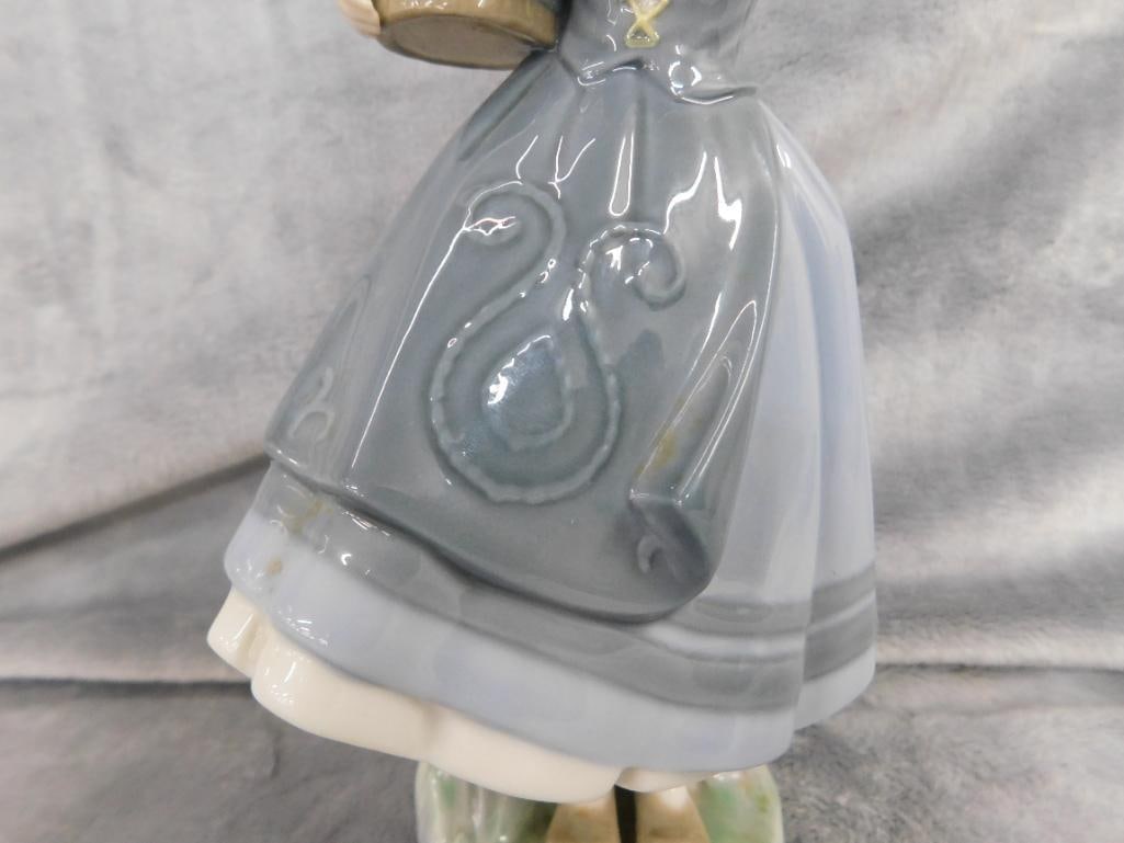Lladro Porcelain Figure - #1416 - "Girl with Bucket of Flowers" - 10.5" x 4.5" x 5" - 7