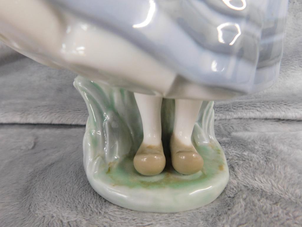 Lladro Porcelain Figure - #1416 - "Girl with Bucket of Flowers" - 10.5" x 4.5" x 5" - 8