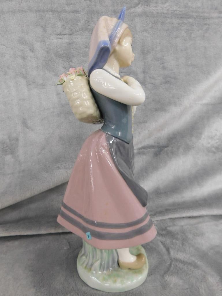 Lladro Porcelain Figure - Girl With Flower Basket Off Shoulder - 10.5" x 4.5" x 4" - 2