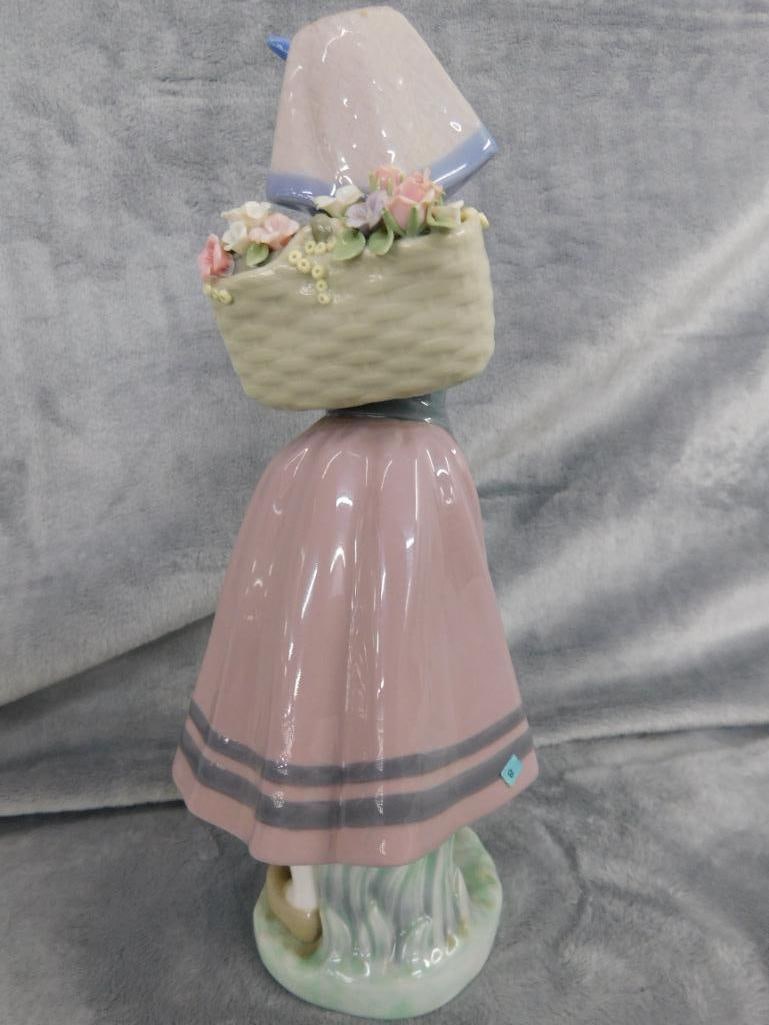 Lladro Porcelain Figure - Girl With Flower Basket Off Shoulder - 10.5" x 4.5" x 4" - 3
