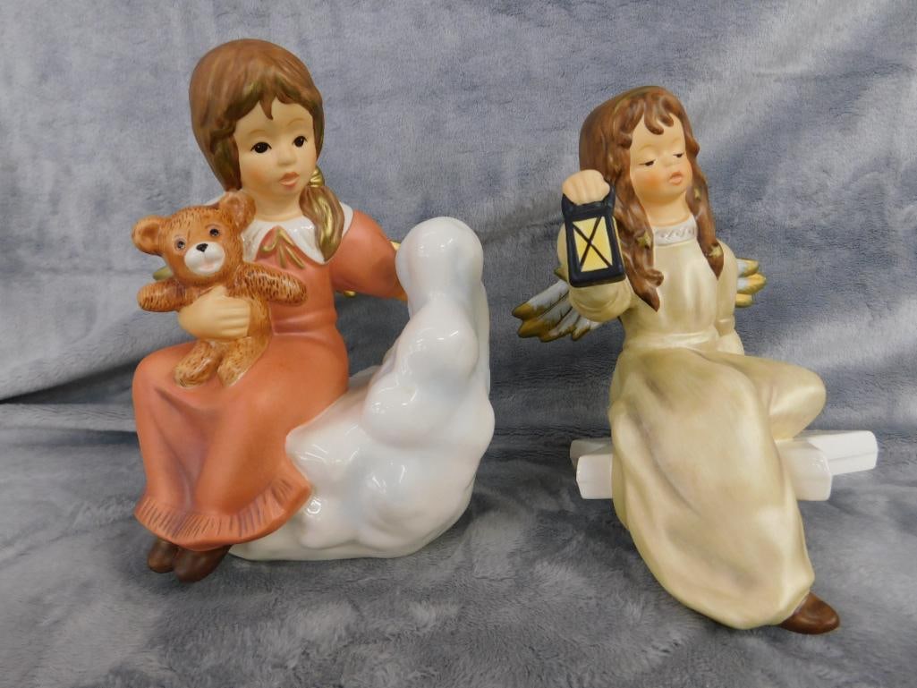 Pair of Goebel Angel Porcelain Figures - Shelf Sitter on Star - Figure on Cloud - 13