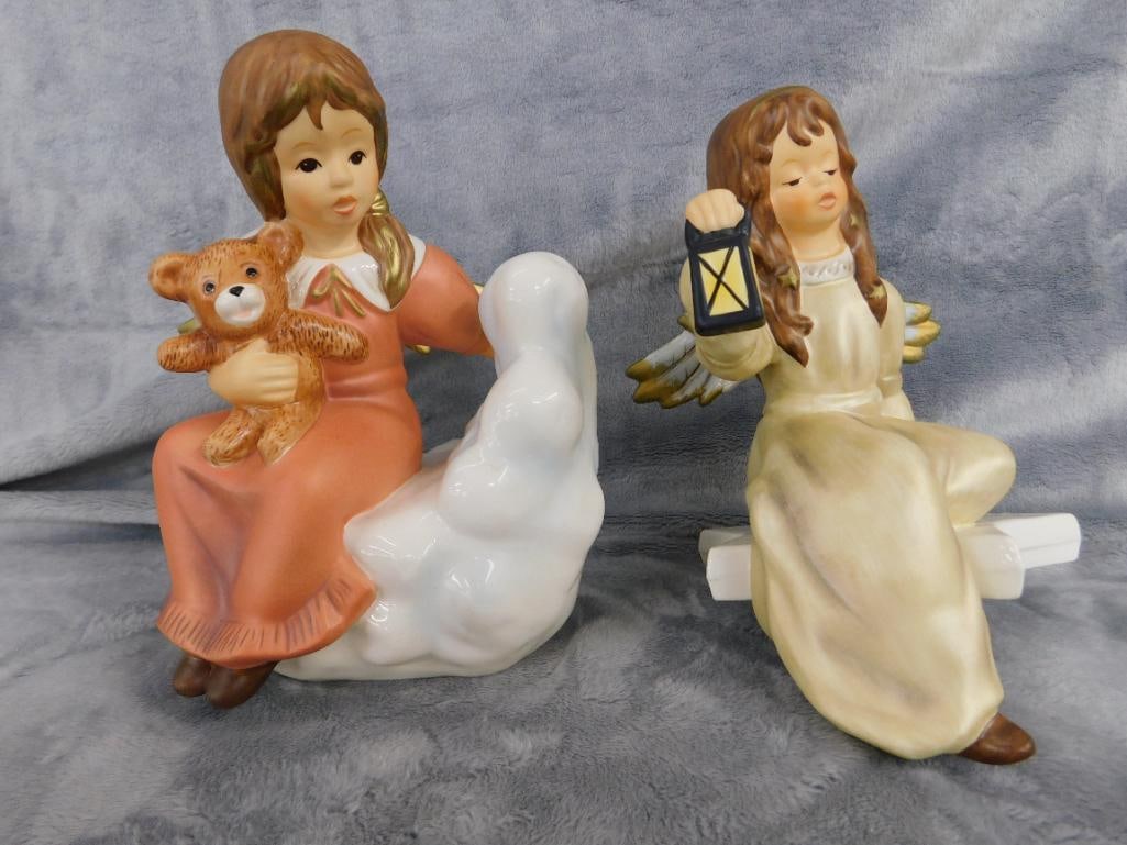 Pair of Goebel Angel Porcelain Figures - Shelf Sitter on Star - Figure on Cloud - 14
