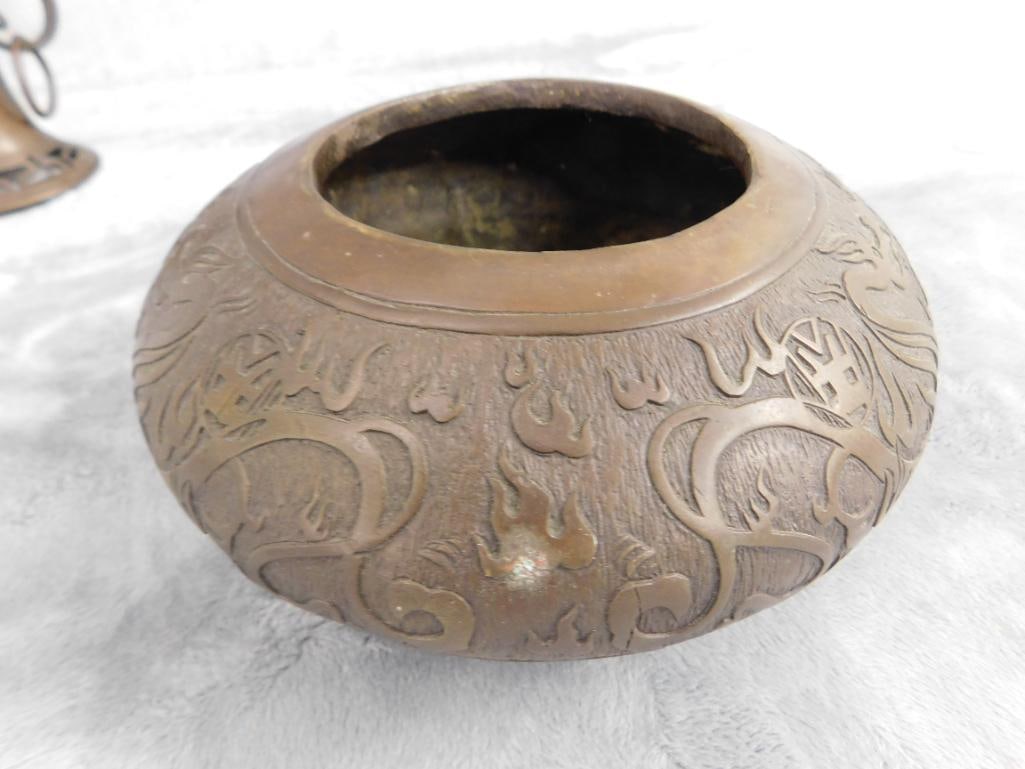 Chinese Bronze 2 Piece Vase - Signed - 9" x 7" - #1 - 8