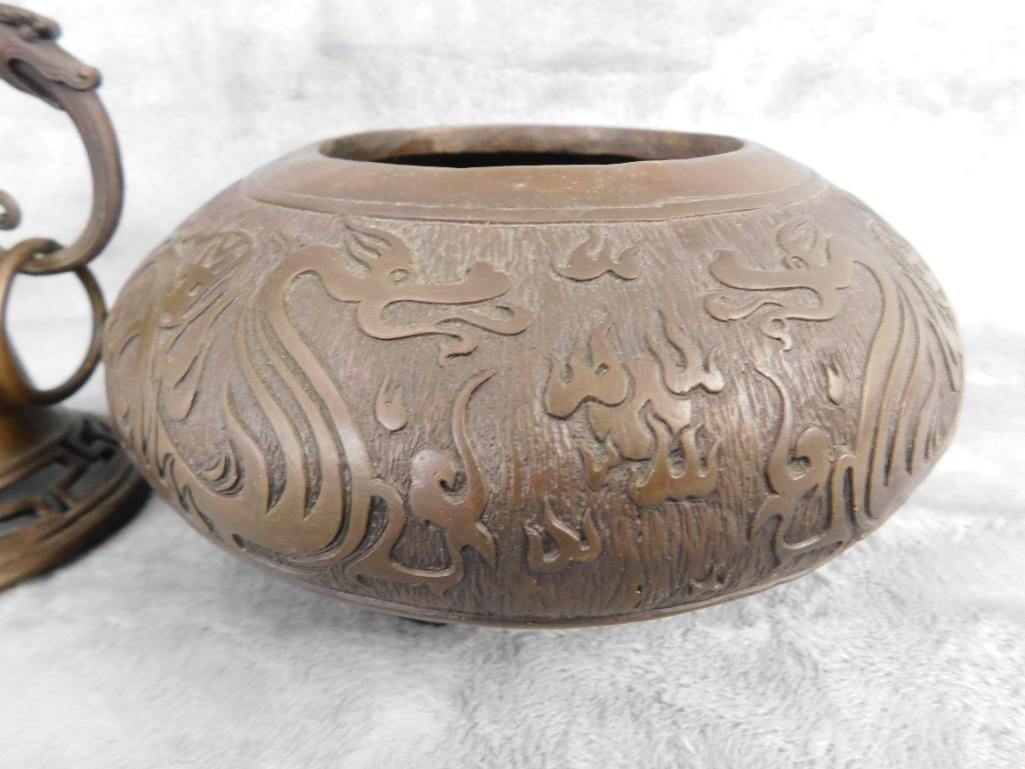 Chinese Bronze 2 Piece Vase - Signed - 9" x 7" - #1 - 9