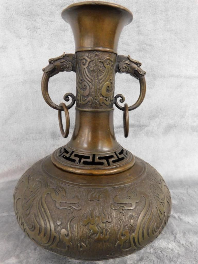 Chinese Bronze 2 Piece Vase - Signed - 9" x 7" - #2 - 10