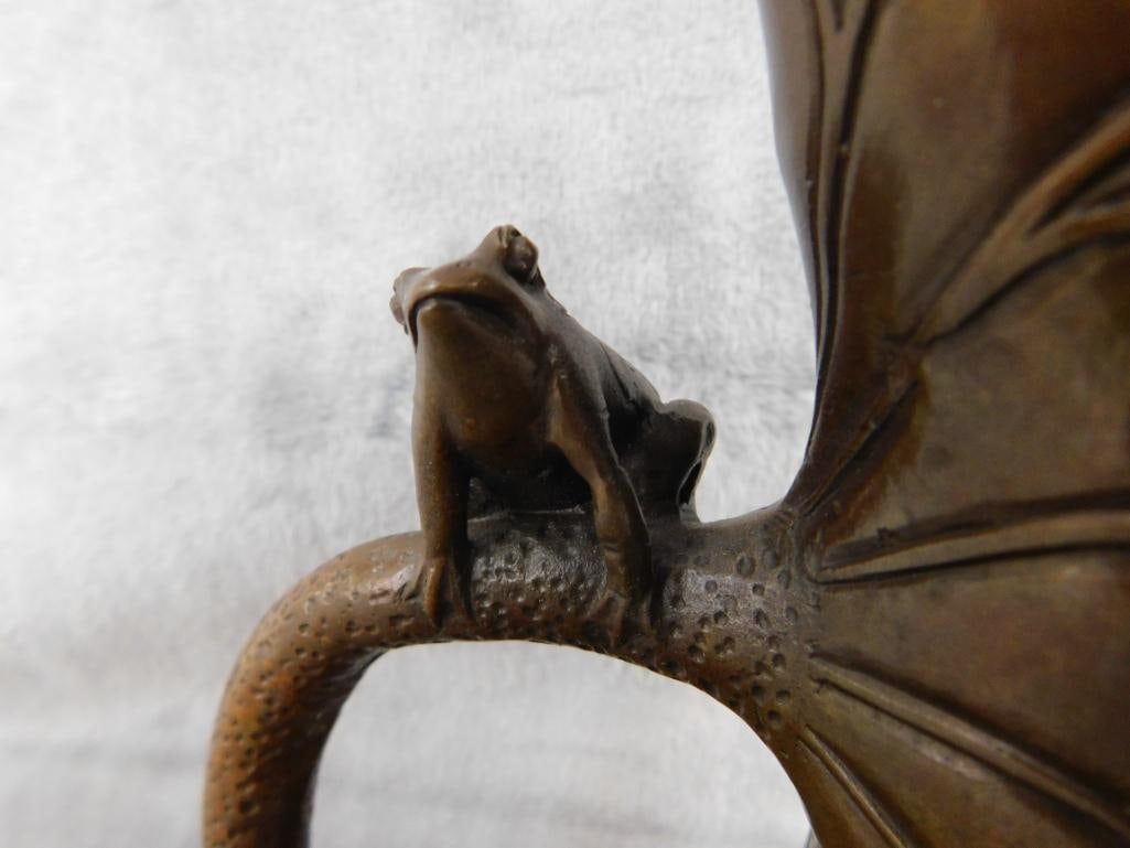 Chinese Bronze Vase - Frogs water Lilies - Unsigned - 7" x 5.25" x 5" - 5