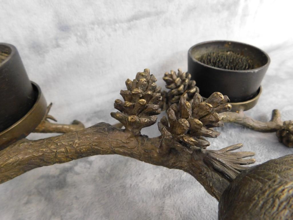 SPI Gallery - Chinese Bronze Candle Holder / Flower Frog Holder - 6.5" x 16" x 12" - 5
