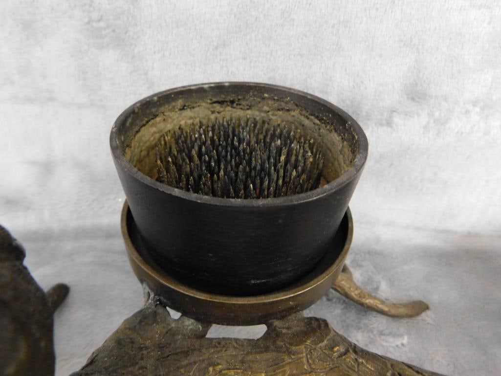 SPI Gallery - Chinese Bronze Candle Holder / Flower Frog Holder - 6.5" x 16" x 12" - 6