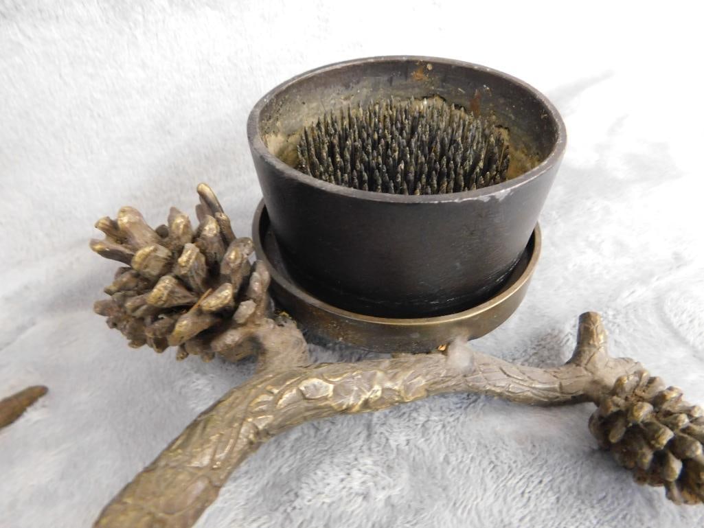 SPI Gallery - Chinese Bronze Candle Holder / Flower Frog Holder - 6.5" x 16" x 12" - 7