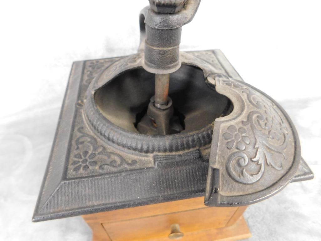 Vintage Wood and Cast Metal Coffee Grinder - 10.5" x 6" x 9" - 3