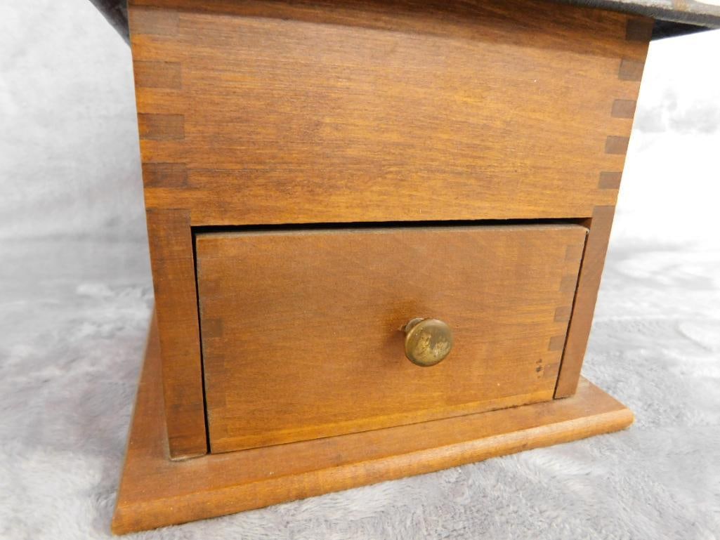 Vintage Wood and Cast Metal Coffee Grinder - 10.5" x 6" x 9" - 4