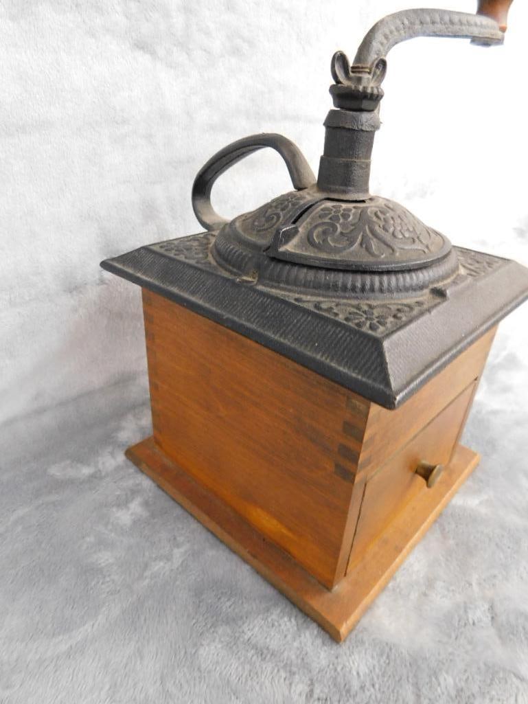 Vintage Wood and Cast Metal Coffee Grinder - 10.5" x 6" x 9" - 6