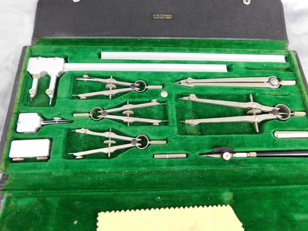 Vintage Dietzgen "Master Pro" Compass Set In Case - Missing 1 Item: See Photos For Description and Condition