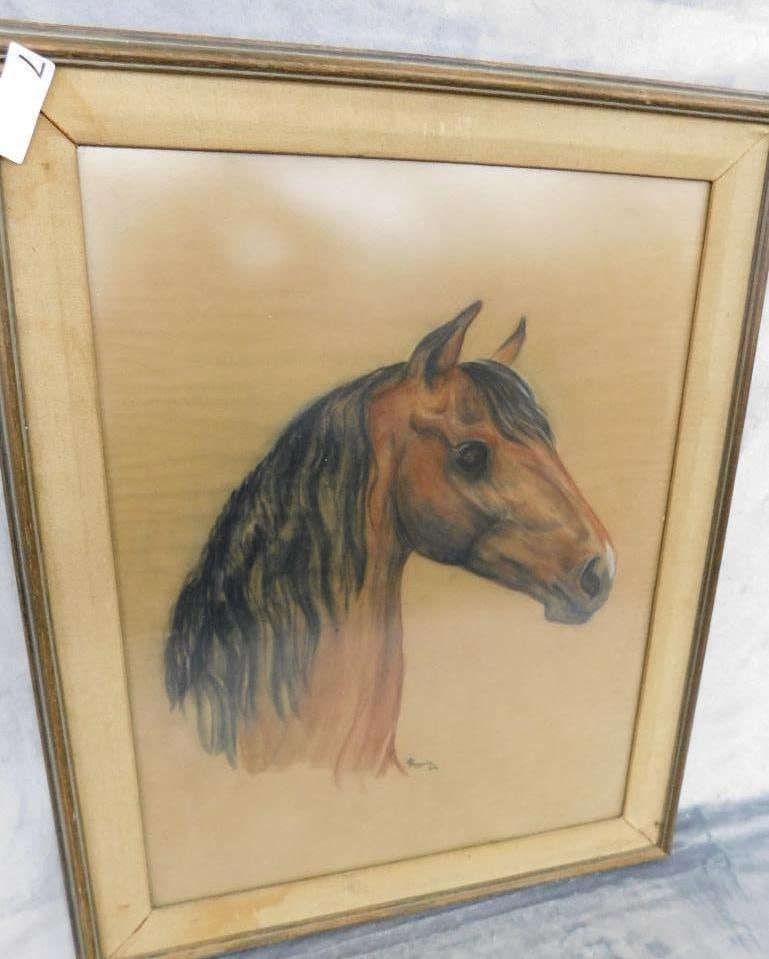 1966 Framed Pastel - Horse - Signed Payora - 31.5" x25": See Photos For Description and Condition