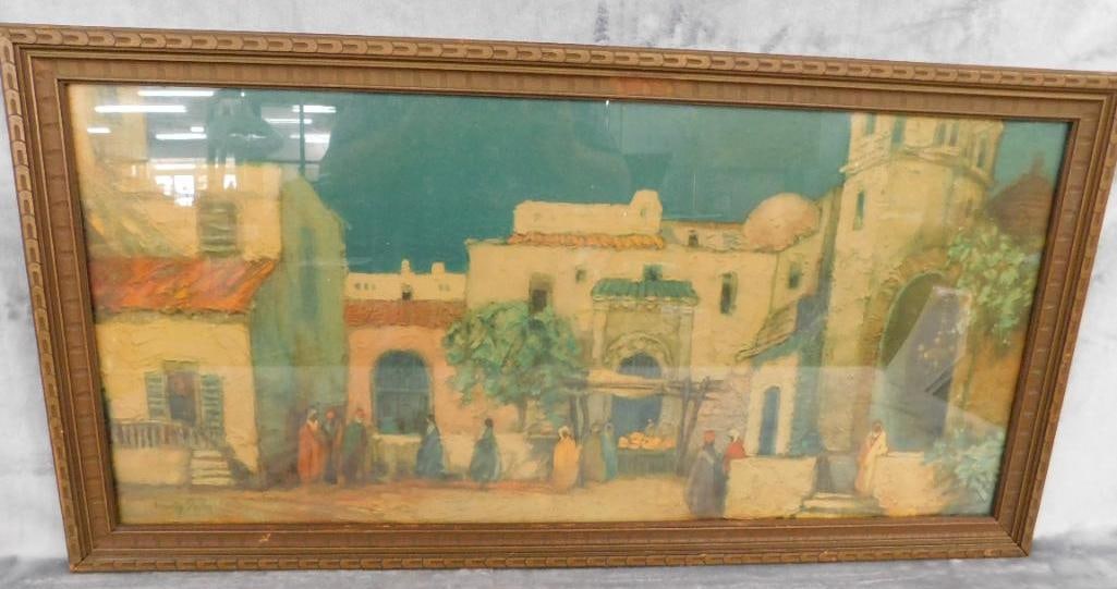 Vintage Print - Louis Soybold - Village Scene - 16.5" x 32.5": See Photos For Description and Condition
