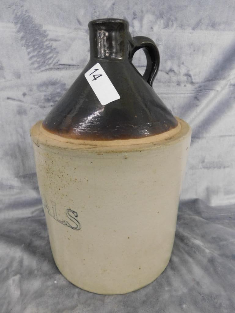 Vintage 3 Gallon Pottery Jug - 16" x 10" - 9