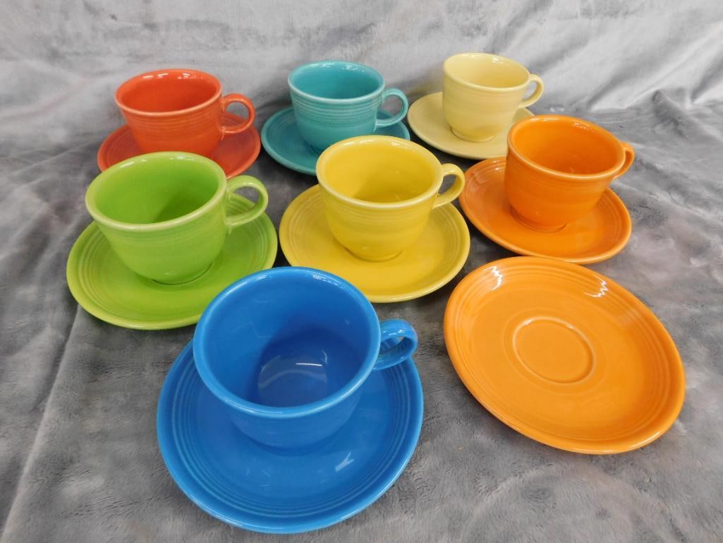 Fiesta Ware - 7 Cups and Saucers - 1 Extra Saucer - 10