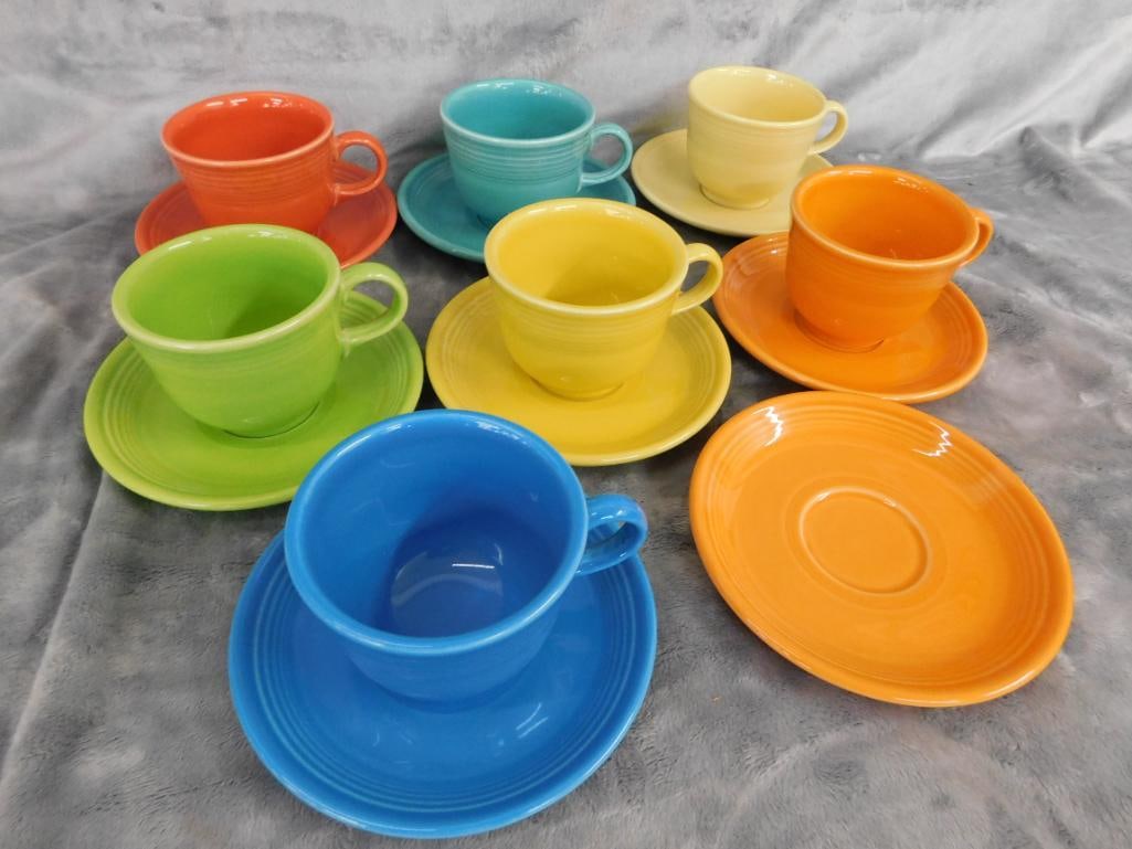 Fiesta Ware - 7 Cups and Saucers - 1 Extra Saucer - 11