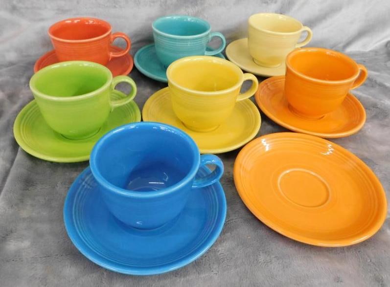 Fiesta Ware - 7 Cups and Saucers - 1 Extra Saucer (1 of 11)