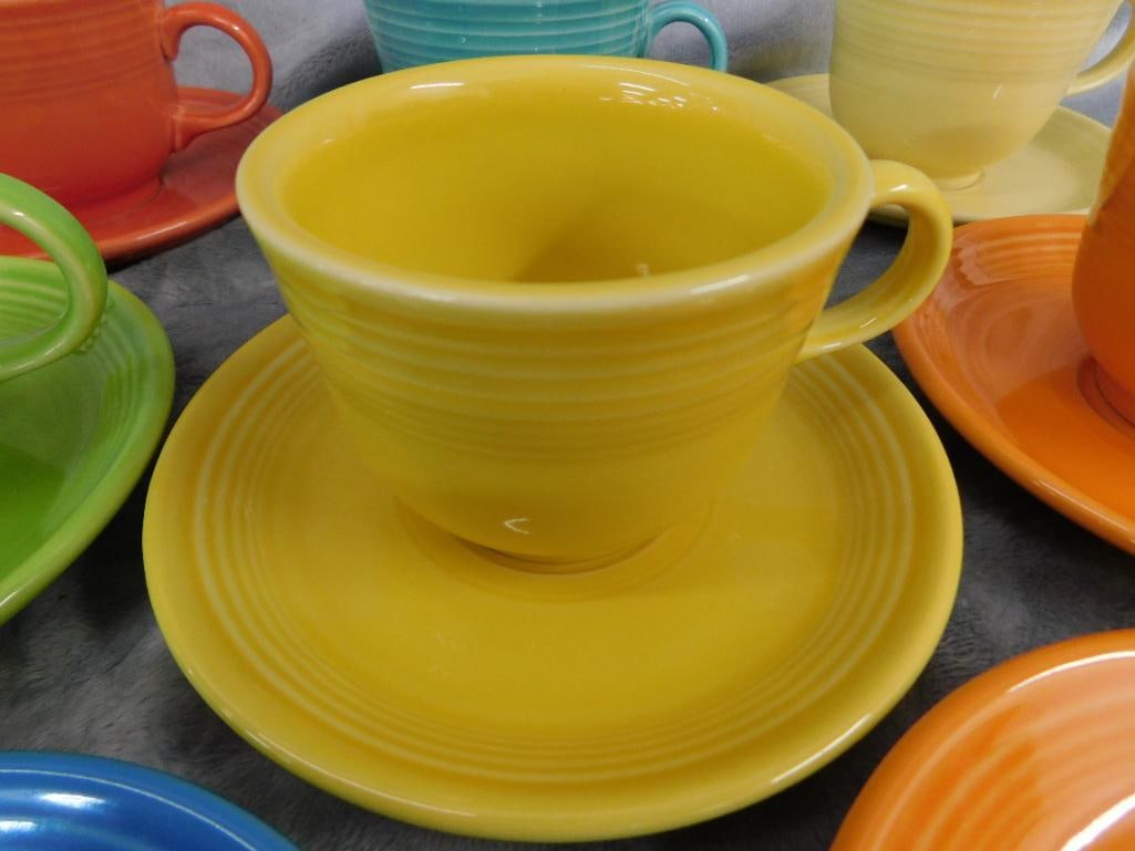 Fiesta Ware - 7 Cups and Saucers - 1 Extra Saucer - 6