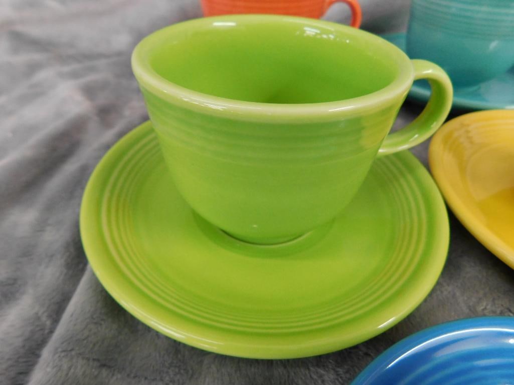 Fiesta Ware - 7 Cups and Saucers - 1 Extra Saucer - 7